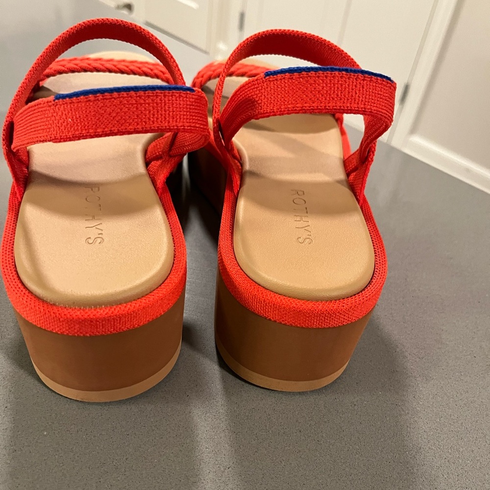 Rothy's The Lightweight Platform Wedge Sandals Red Hot Woven-Size 10-NWT - Picture 7 of 9